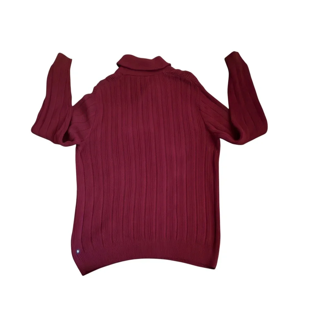 Chaps Mens Shawl Collar Cable Knit Cotton Sweater Burgundy Red Large RN41381